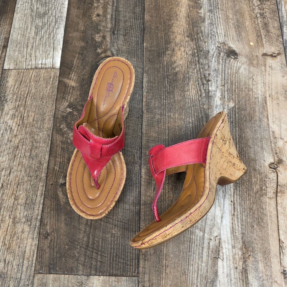 Born Red Patent Leather Cork Wedge Sandals Thong Platform Comfort Heels Size 9